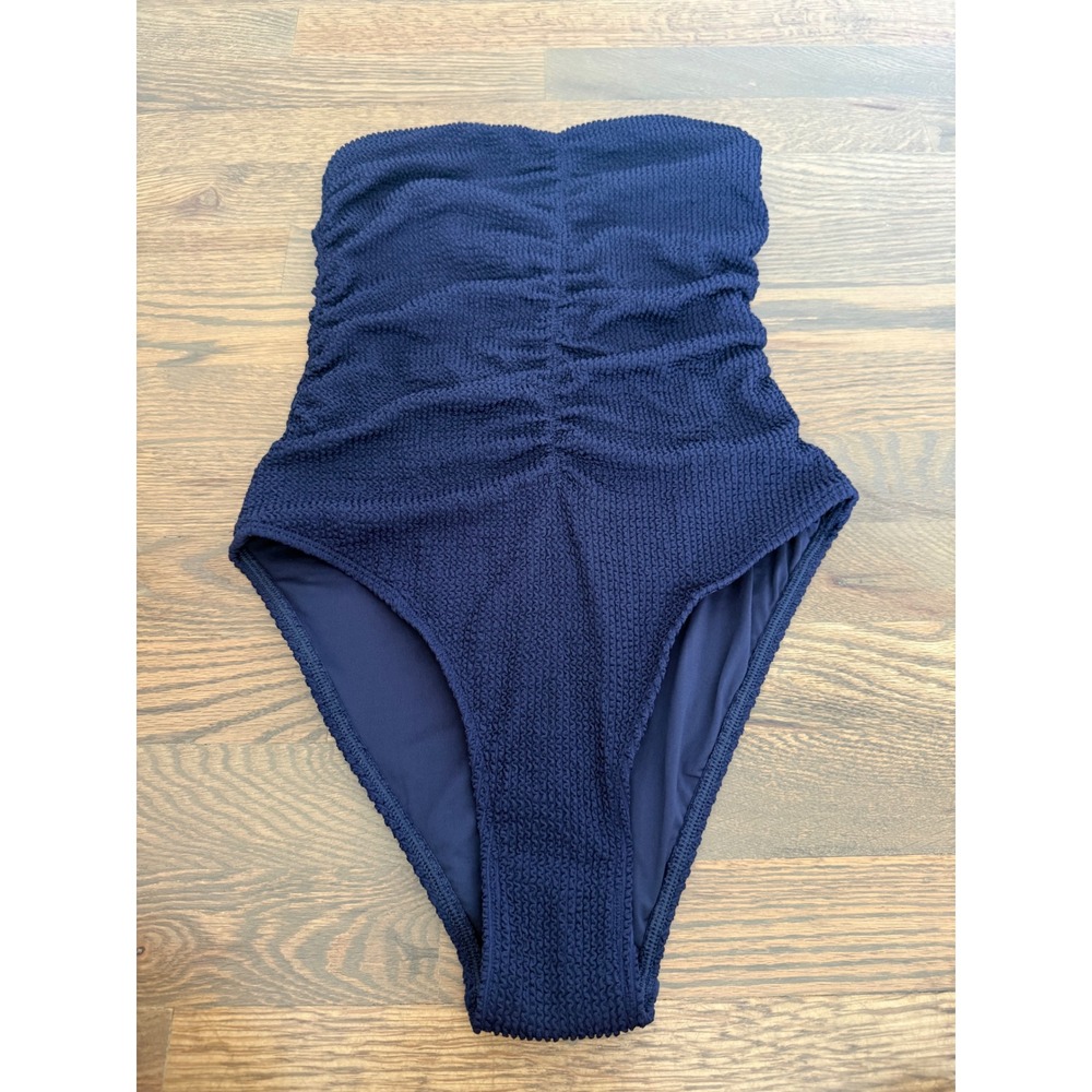 Milly Textured Ruched One Piece Swimsuit Lac Navy Strapless T45W62 New S - Picture 4 of 8